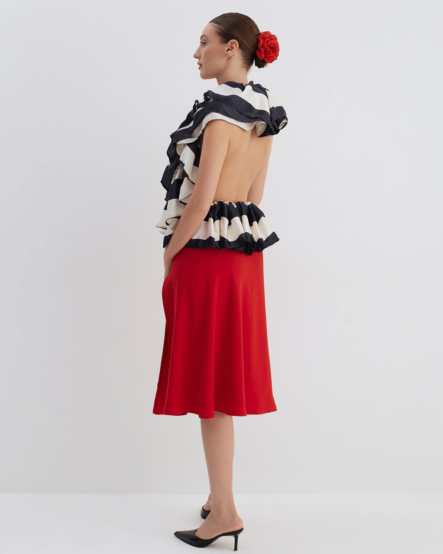 Striped Top & Red Skirt