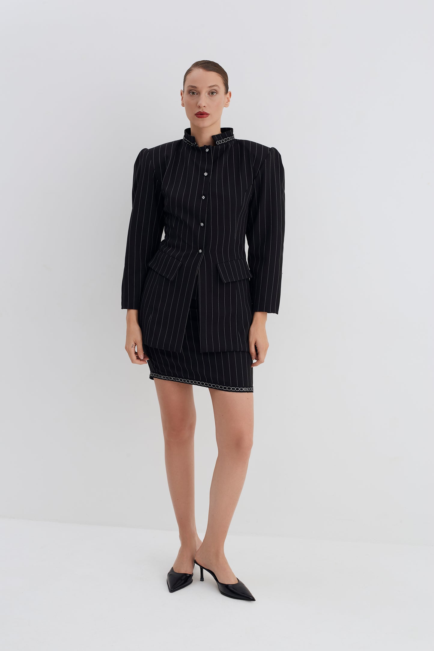 Black Striped Blazer & Skirt