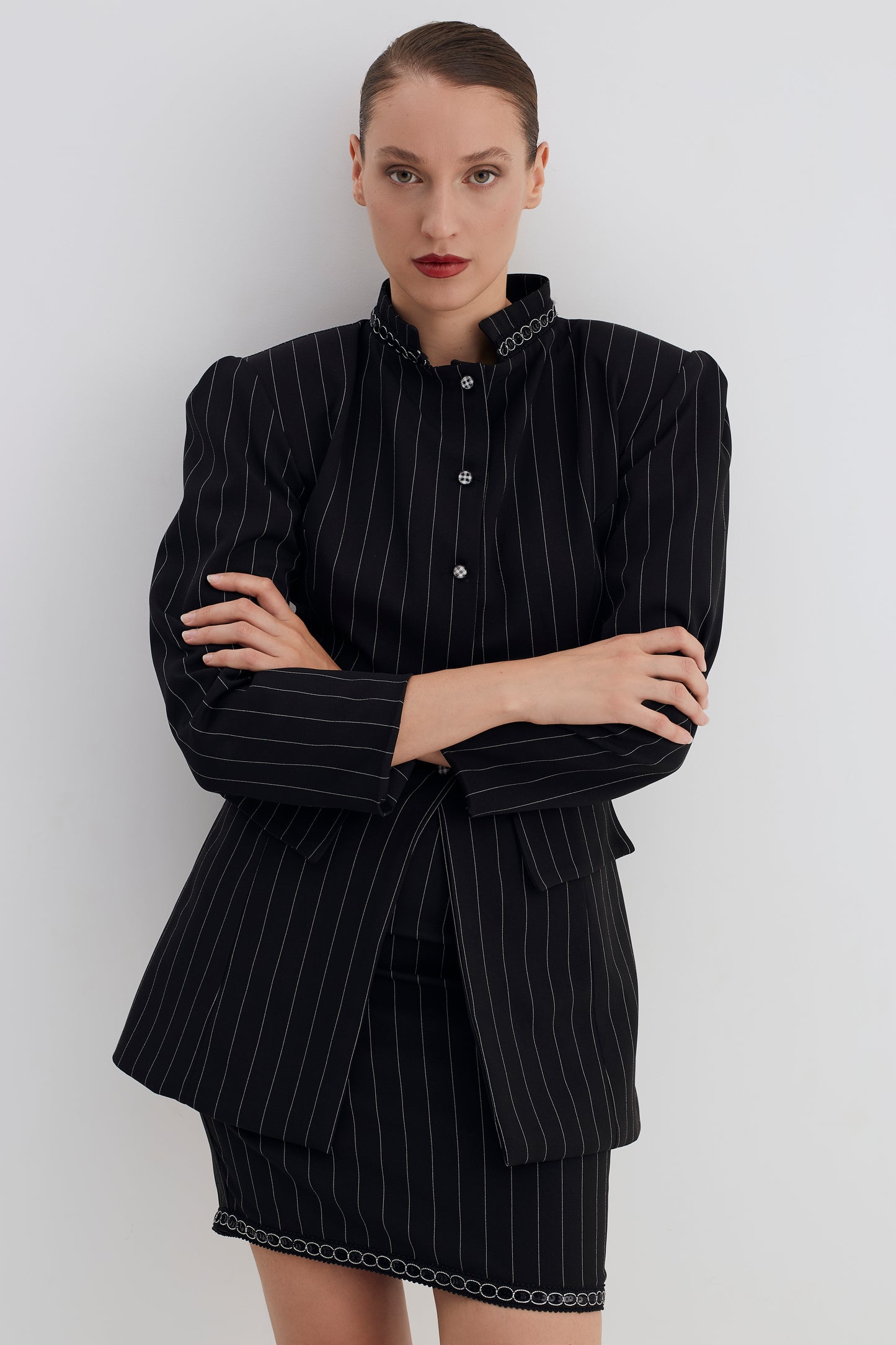 Black Striped Blazer & Skirt
