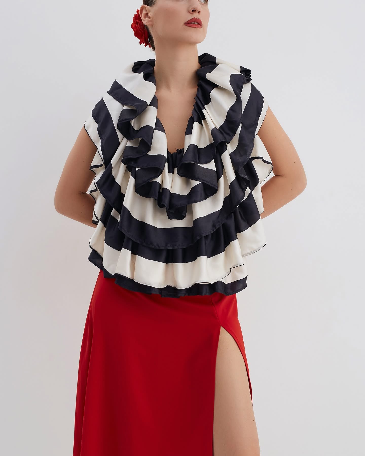 Striped Top & Red Skirt