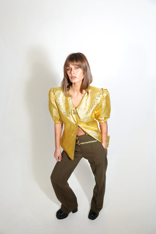 Gold Blazer & Green Pants