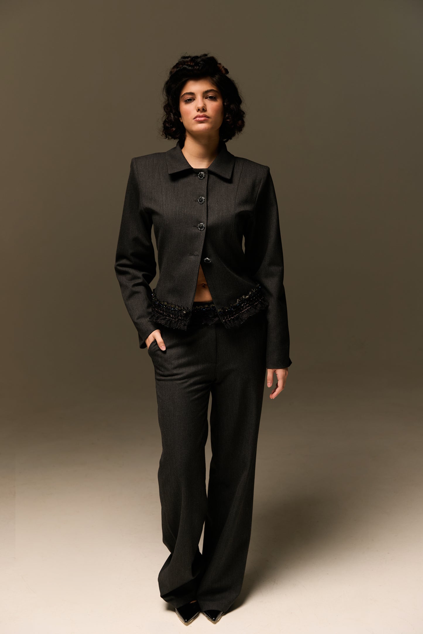 Gray Blazer & pants with glitter details