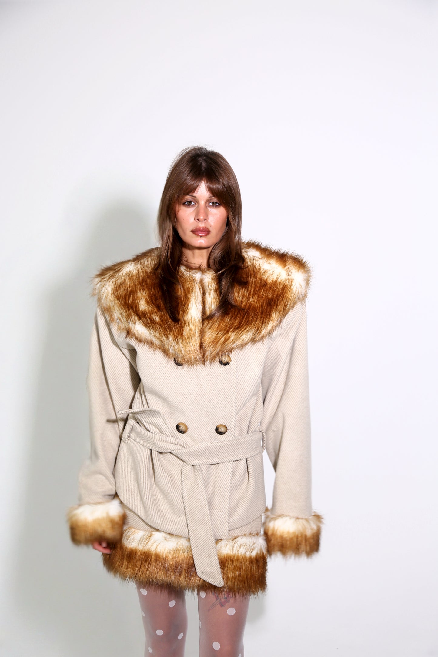 Furry wool Coat & Skirt