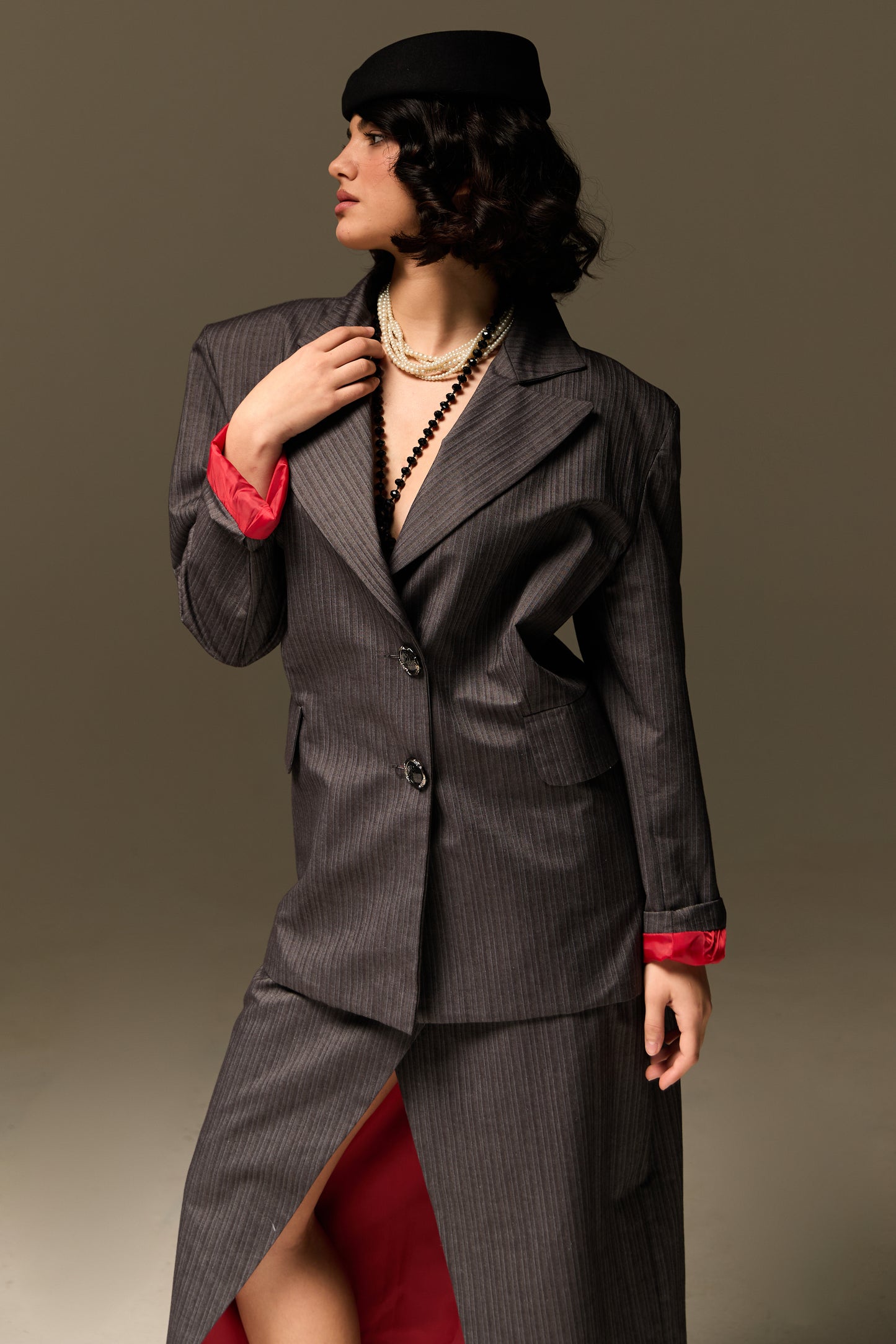 Striped Blazer & Skirt with a red details
