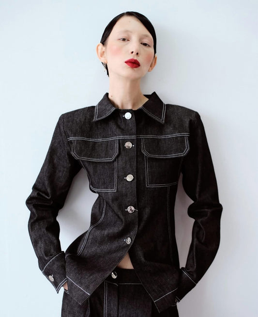 Black Contrast Denim Set