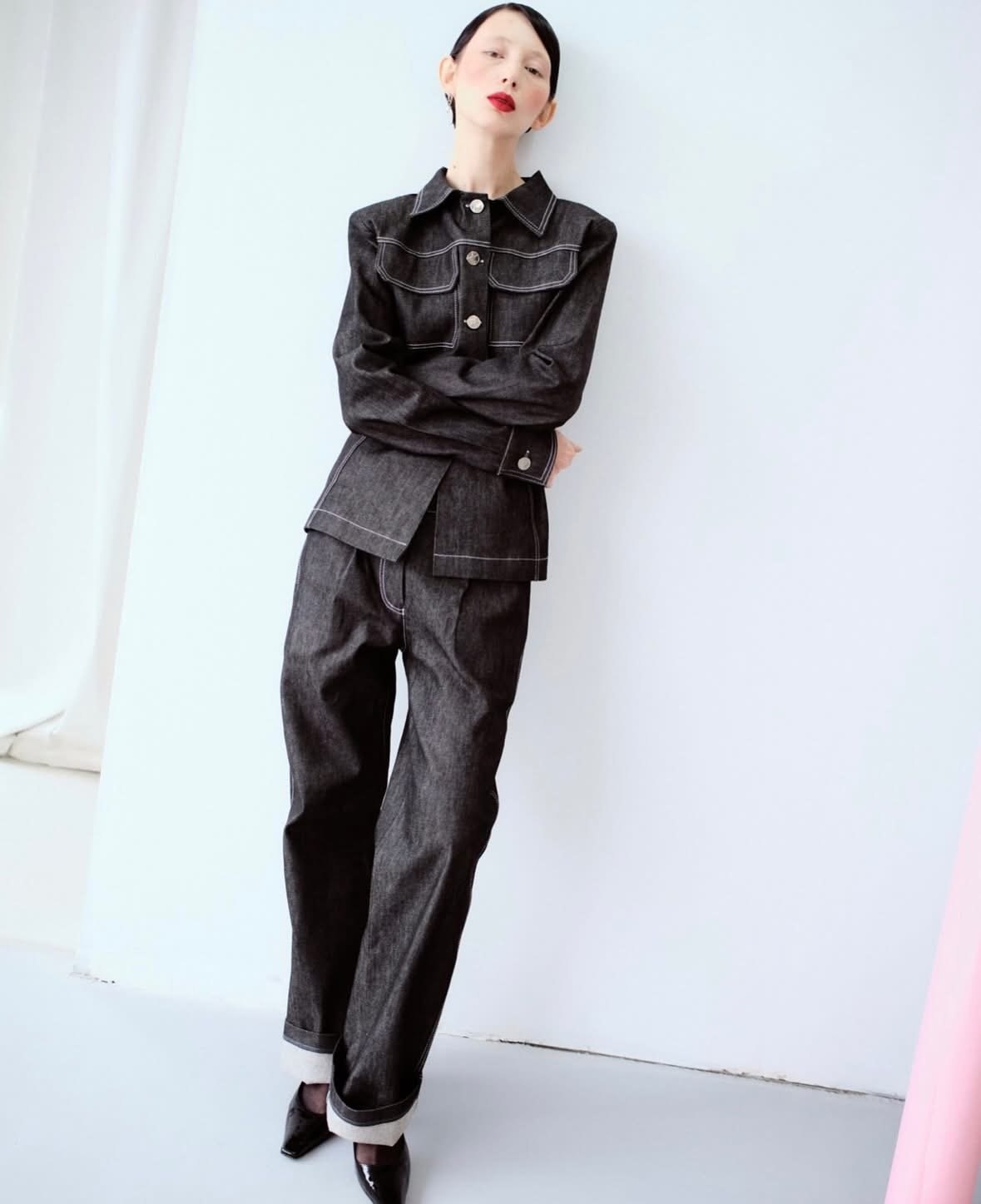 Black Contrast Denim Set