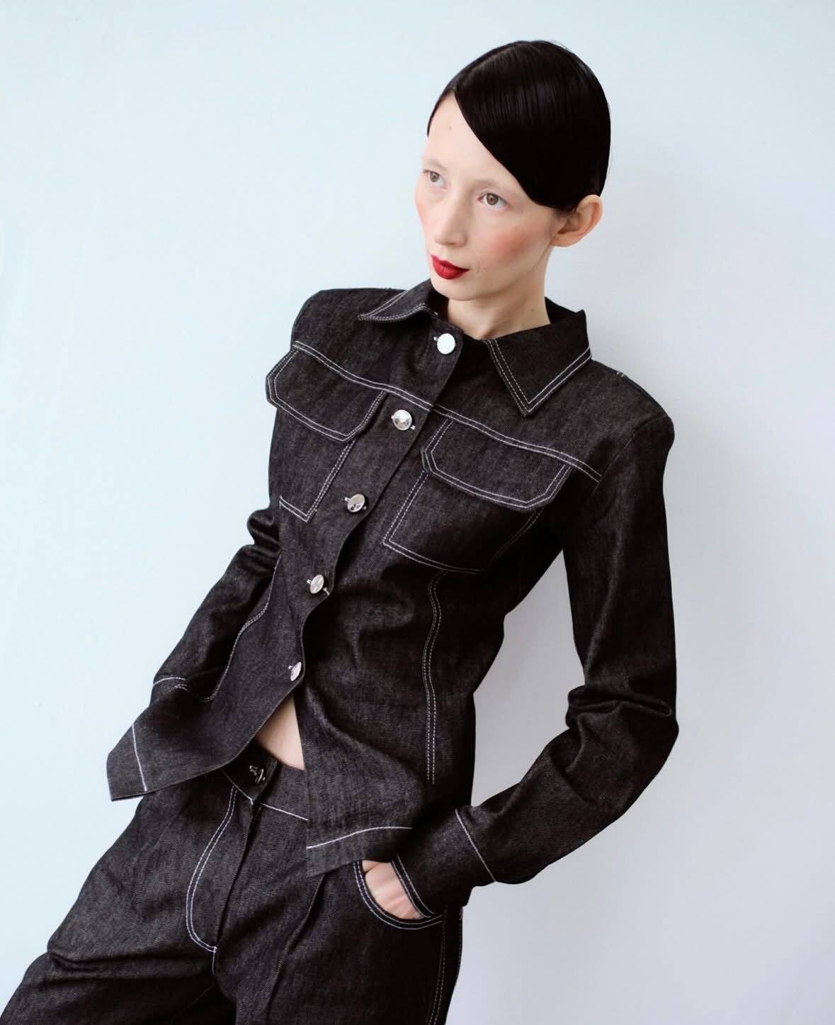 Black Contrast Denim Set